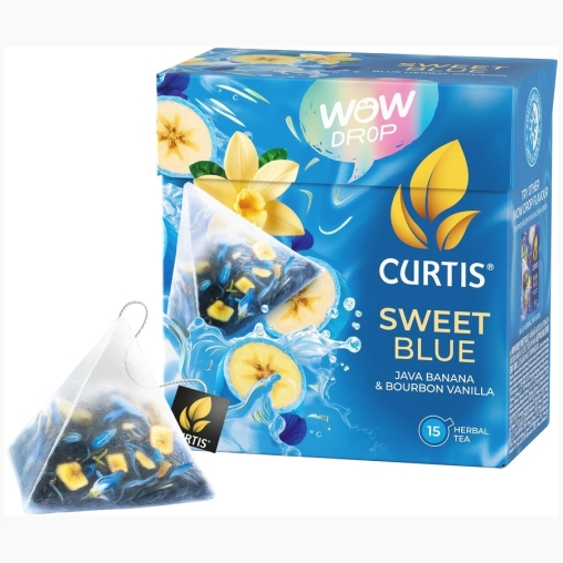 Curtis WOW DROP чай фруктово-травяной SWEET Blue Сладкий синий 15 пирам. × 1,5 г