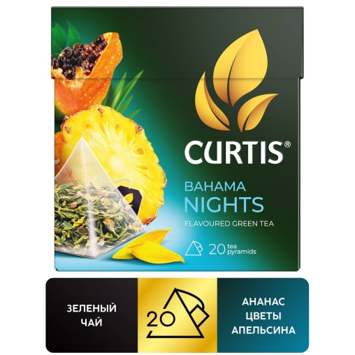 Чай зеленый Curtis BAHAMA NIGHTS ароматизированный с ананасом и экзотическими фруктами 20 пир. × 1,7 г