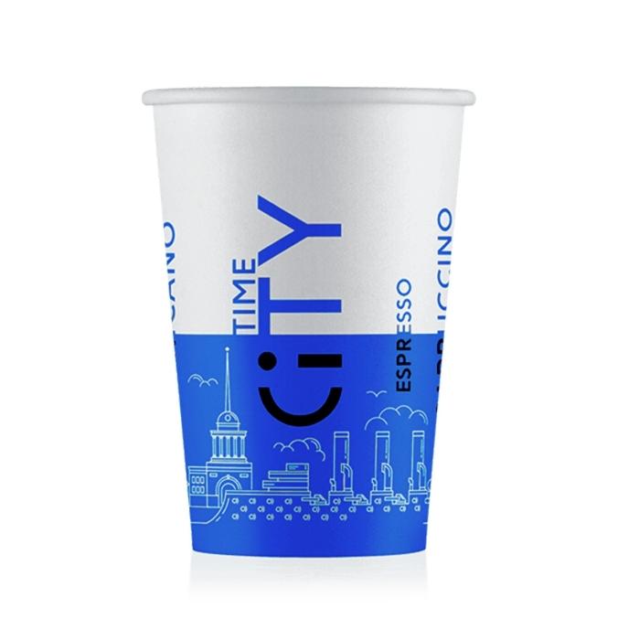 Бумажный стакан EcoCups Д-City Синий d=90 350 мл