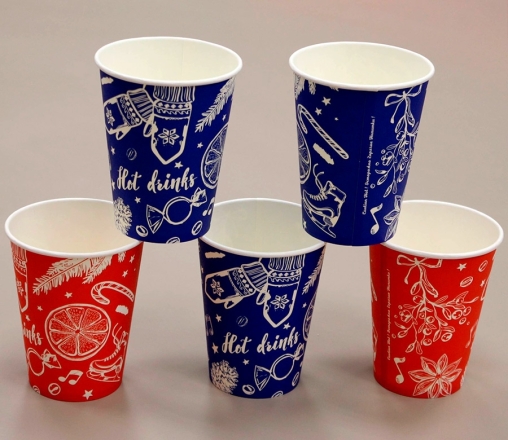 Бумажный стакан EcoCups Коллаж красный d=90 350 мл