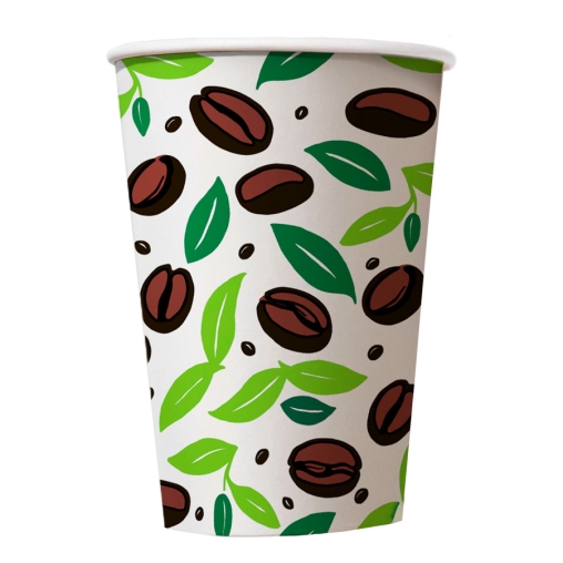 Бумажный стакан EcoCups ЛИСТЬЯ КОФЕ d=90 350/400 мл