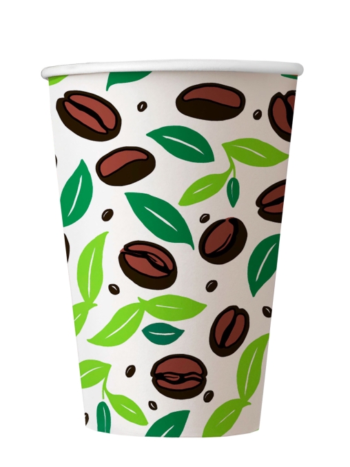 Бумажный стакан EcoCups ЛИСТЬЯ КОФЕ d=90 350/400 мл