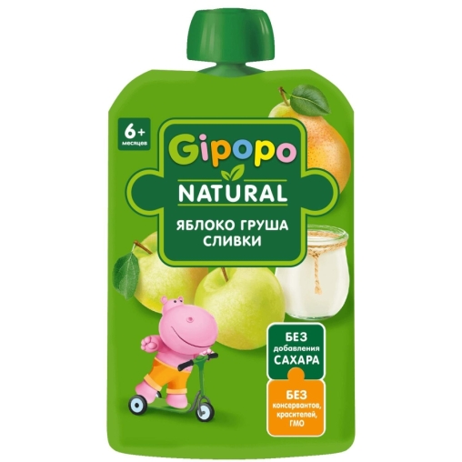 Пюре детское GIPOPO Яблоко Груша Сливки 90 г пауч