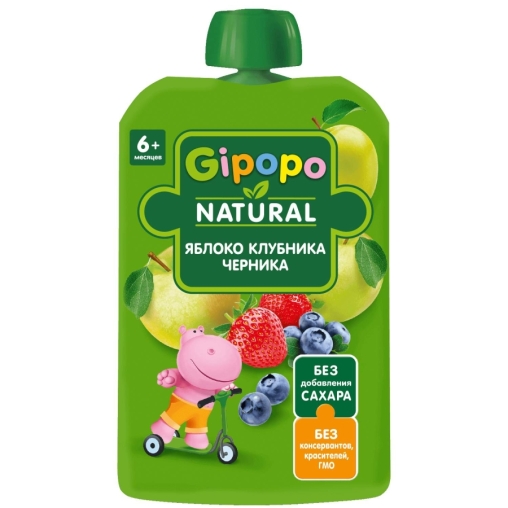 Пюре детское GIPOPO Яблоко Клубника Черника 90 г пауч