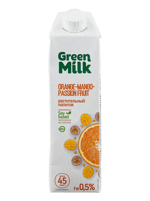 Напиток Green Milk Апельсин Манго Маракуйя на соевой основе 1000 мл