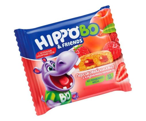 Бисквит Hippo Bo персиковый с клубничной начинкойй 32 г