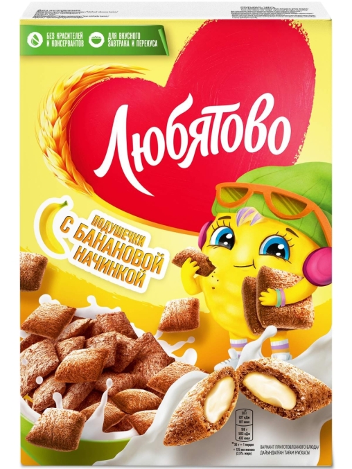 Подушечки злаковые Любятово с банановой начинкой 220 г коробка