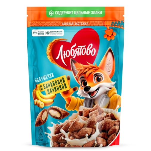 Подушечки злаковые Любятово с банановой начинкой 220 г дой-пак