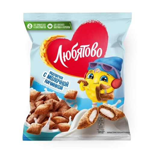 Подушечки злаковые Любятово с молочной начинкой 500 г