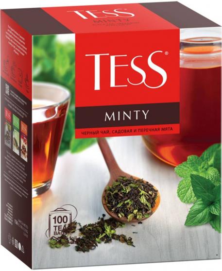 Чай Tess Minty черный листовой с мятой 100 пак. × 1,5 г