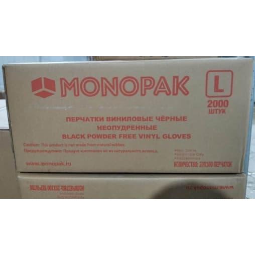 Перчатки MONOPAK смотровые нестерильные неопудренные ЧЕРНЫЕ винил р. L 100 шт.