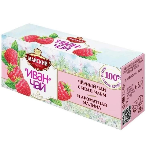 Майский Иван-чай с черным чаем и малиной 25 пак. × 1,5 г