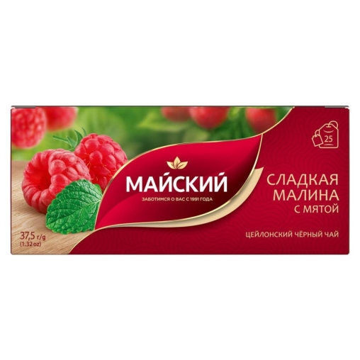 Чай черный Майский Сладкая малина с мятой 25 пак. × 1.5 г