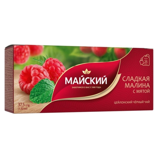Чай черный Майский Сладкая малина с мятой 25 пак. × 1.5 г