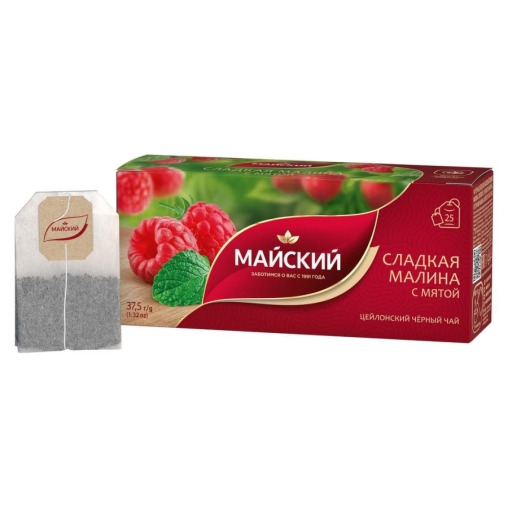 Чай черный Майский Сладкая малина с мятой 25 пак. × 1.5 г