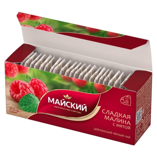 Чай черный Майский Сладкая малина с мятой 25 пак. × 1.5 г