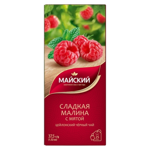 Чай черный Майский Сладкая малина с мятой 25 пак. × 1.5 г