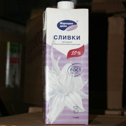 Сливки Хорошее Дело 10% тетрапак с крышкой 1000 мл
