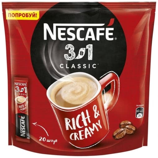 Кофе растворимый Nescafe 3в1 Классический стик 14.5 г