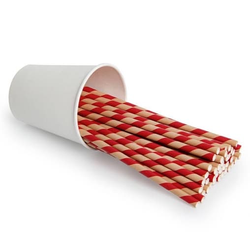 Бумажные трубочки Леденец крафт-красная полоска 200 мм d=8 мм 150 шт.