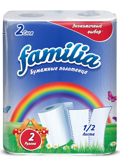 Полотенца бумажные 2-слойные Familia Радуга 2 рулона