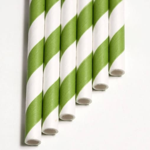 Бумажные трубочки Полоса салата салатово-белые 200 мм d=6 мм
