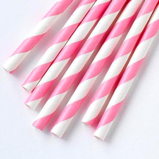 Бумажные трубочки Розовая Фуксия розово-белые 200 мм d=6 мм