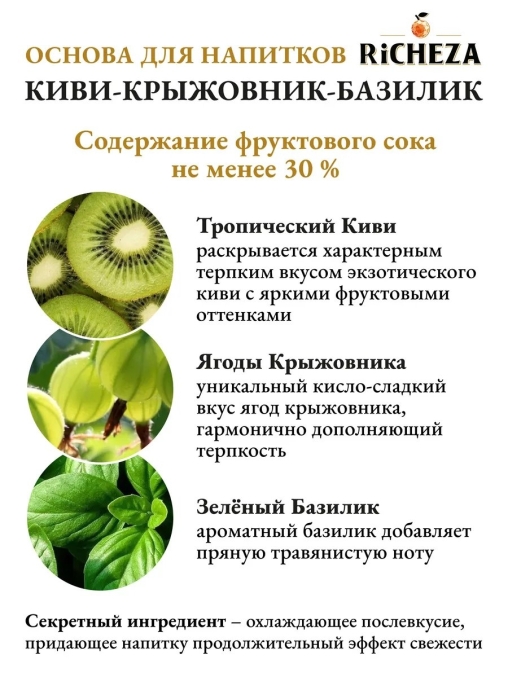 Основа для напитков RiCHEZA Киви Крыжовник Базилик стекло 1000 мл