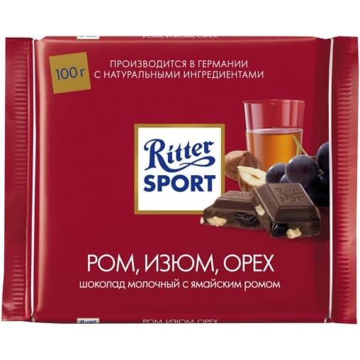 Шоколад Ritter Sport Ром Изюм Орех 100г