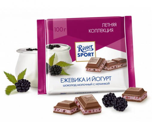 Шоколад Ritter Sport молочный Ежевика и Йогурт 100 г