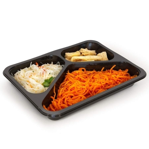 Контейнер PP прямоугольный Черный 3-секционный 227×177×36 мм КД-401/3 без крышки