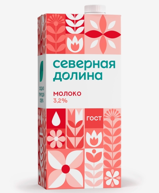 Молоко ультрапастеризованное Северная Долина 3.2% БЗМЖ тетрапак с крышкой 950 г