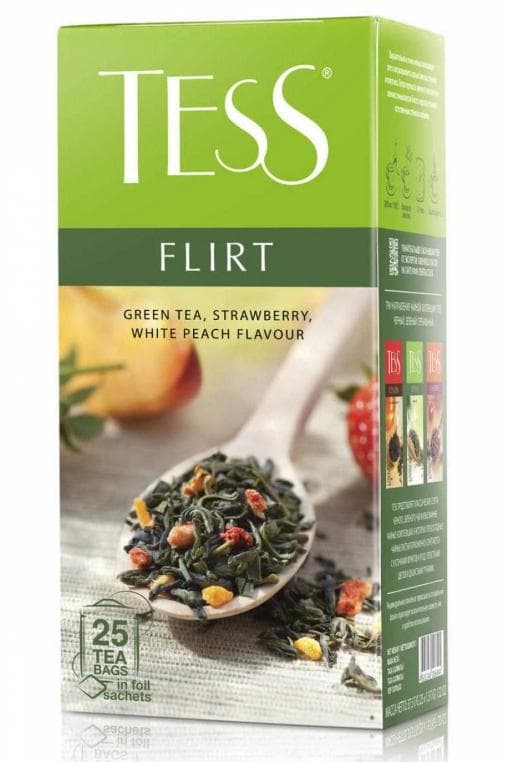 Чай зелёный TESS Flirt клубника бел. персик 25 пак. × 1,5 г