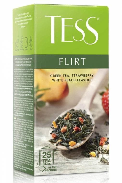 Чай зелёный TESS FLIRT клубника бел. персик 25 пак. × 1,5г
