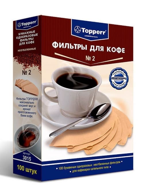 Фильтры бумажные для кофе Topperr №2 неотбеленные 100 шт.