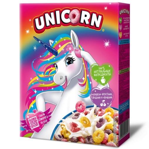 Готовый завтрак UNICORN Радужные колечки с фруктовым вкусом 195 г