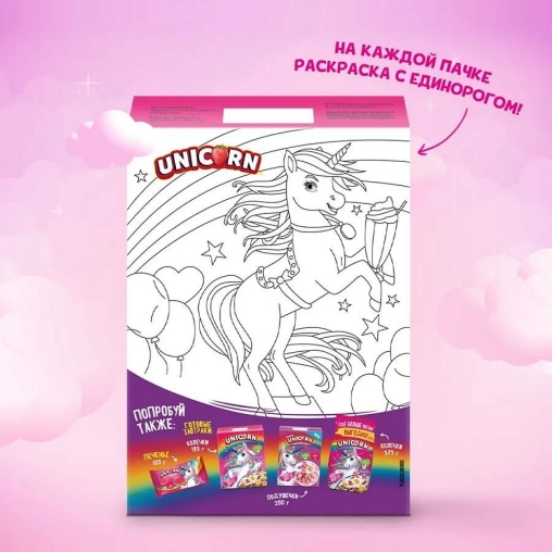 Готовый завтрак UNICORN хлопья кукурузные Клубничный коктейль 220 г