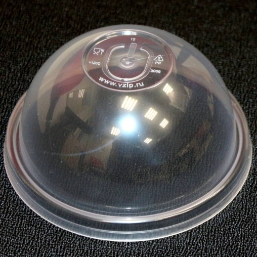 Крышка купольная прозрачная PP с выдавливаемым отверстием d=90 мм
