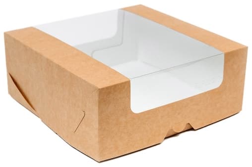 Коробка для торта с панор. окном Буро-Белая 190×185×75 мм
