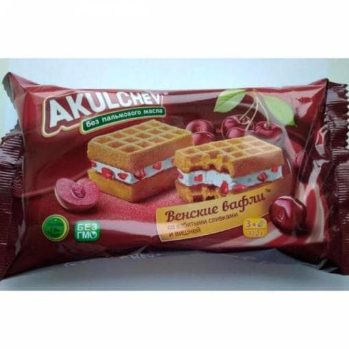 Вафли Венские Akulchev Взбитые сливки и вишня 112 г