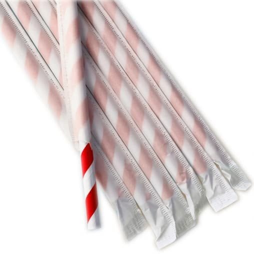 Бумажные трубочки Леденец бело-красные 200 мм d=6 мм в инд. упаковке