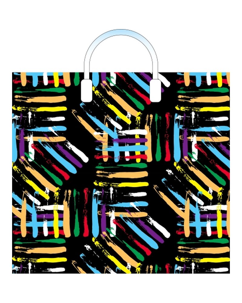 Пакет ПЭ с пластмассовыми ручками 38x34+3см (90) Цветные линии Артпласт (х10/150)