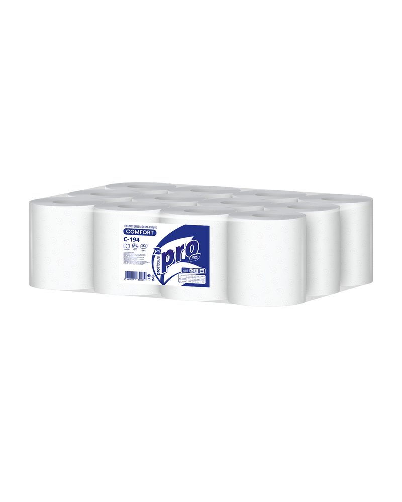 Полотенца бумажные в рулонах намотка 120м, PRO Tissue 120м 1-слойные, центральная вытяжка М1 С194 (х1/12) [упаковка]