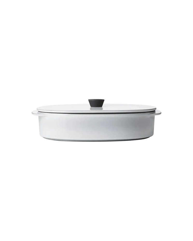 Блюдо для подачи «Карактэр» с крышкой с ручками керамика 1,3л ,H=90,L=260,B=185мм белый,черный