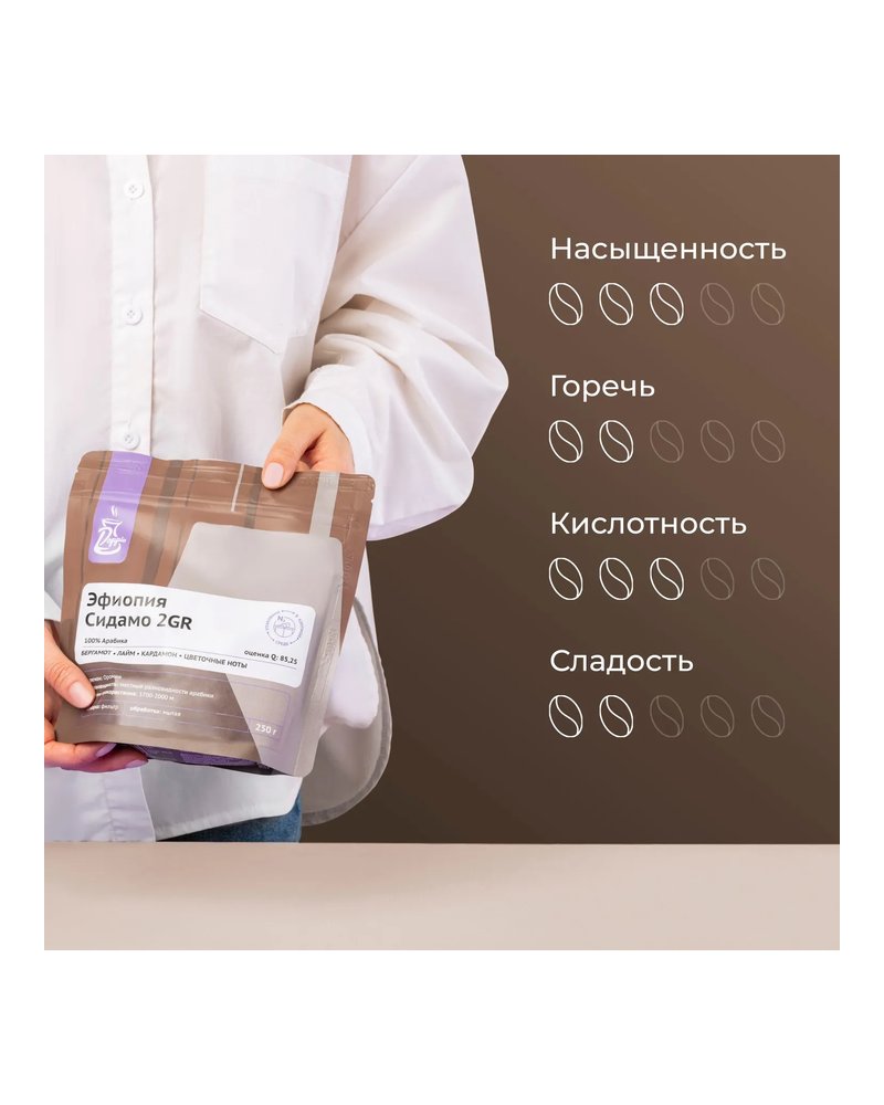Кофе в зернах «Эфиопия Сидамо Грейд 2» с азотом для фильтра (Арабика 100%) 250 г