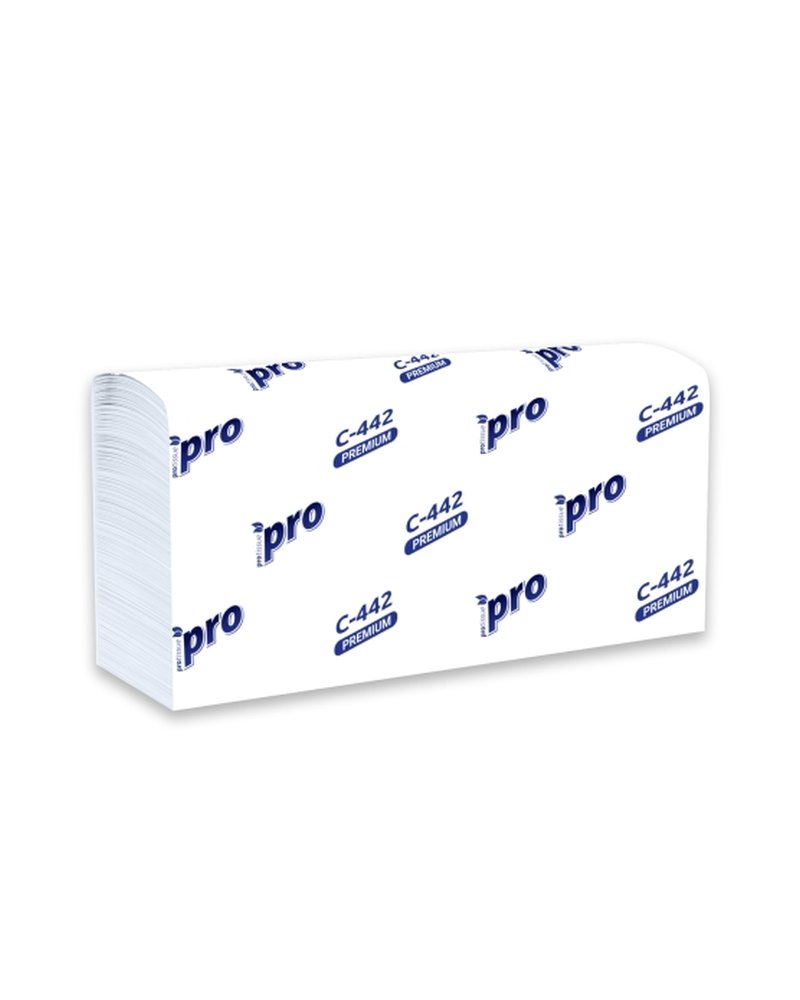 Полотенца бумажные в листах 24х21,5см PRO Tissue 2х слойные, Z сложение, H2, 200 шт. С442 (х1/21) [упаковка]