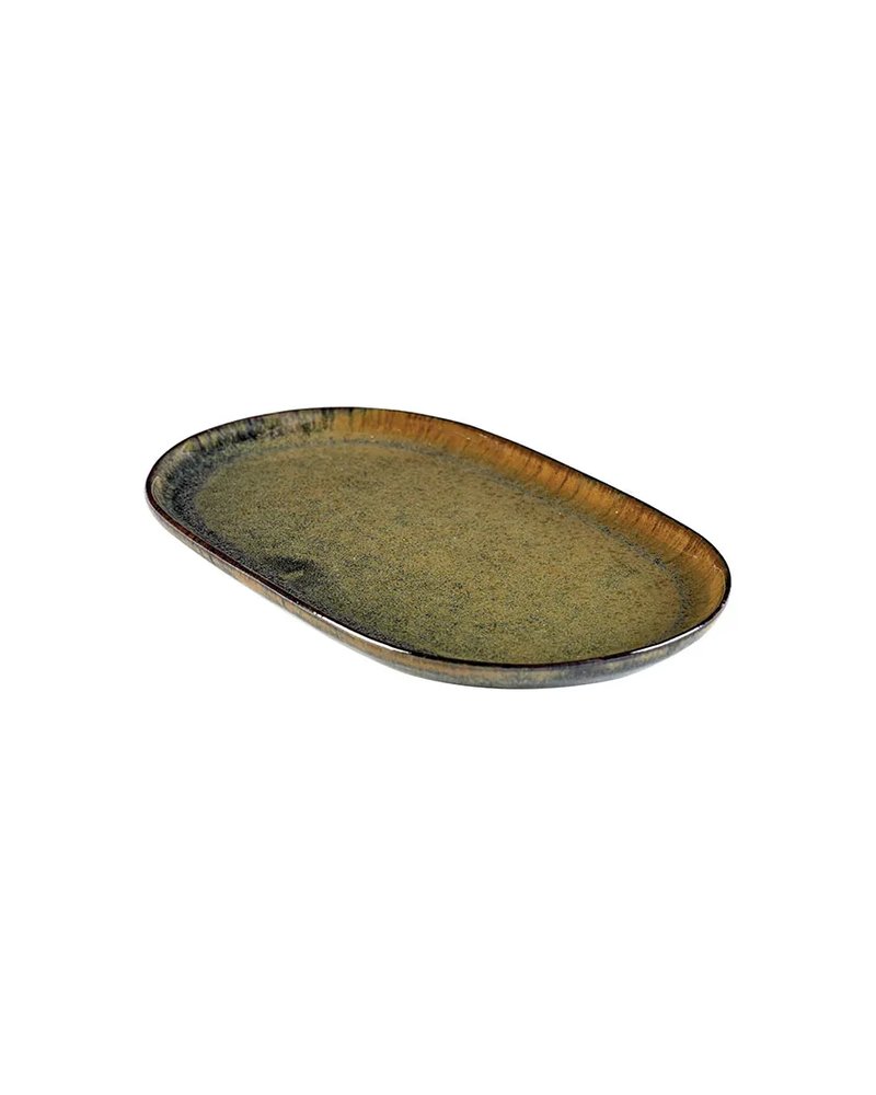 Блюдо «Серфис» овальное керамика ,H=15,L=250,B=150мм олив.,серый