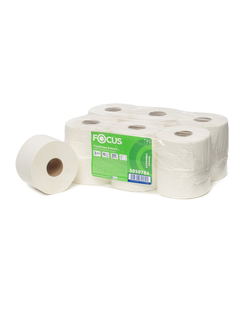 Туалетная бумага 1-слойная Focus Eco Jumbo, 200м T2 5050784 (х1/12) [упаковка]
