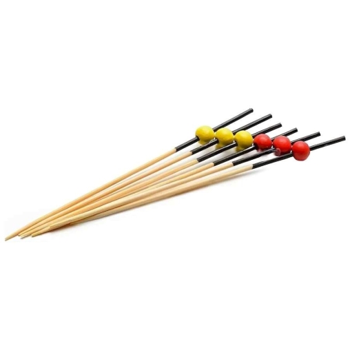 Пика бамбуковая для канапе Шарики красные желтые 10 см