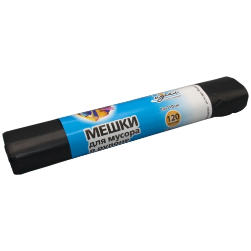 Мешки мусорные Идеал 120 л Черные 70×110 см 50 мкм в рулоне 10 шт.